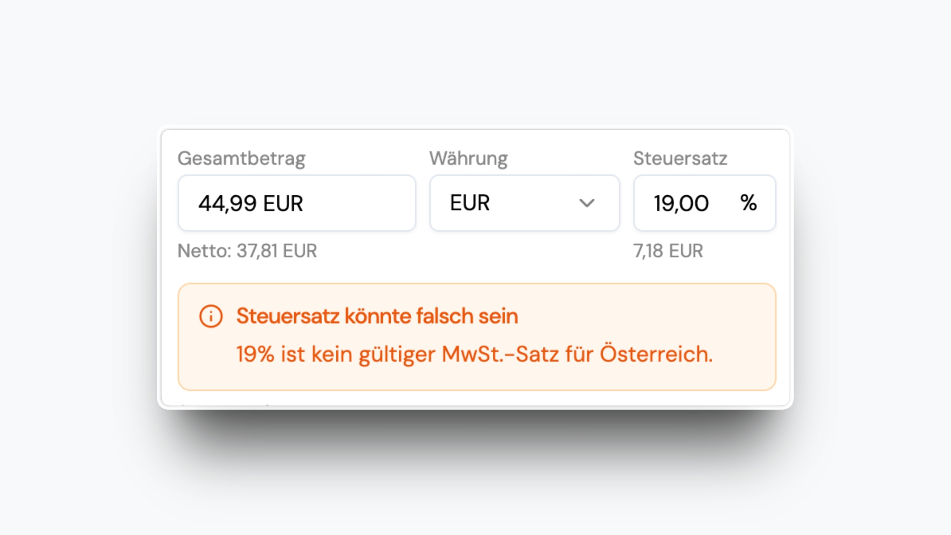 Warnings for Invalid Tax Rates